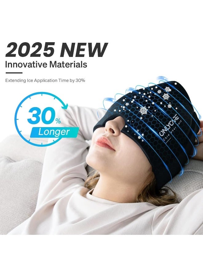 ONLYCARE Migraine Relief Cap, Upgraded Odorless Migraine Ice Head Wrap, Headache Relief Hat for Migraine, Black & Purple - Image 3